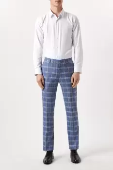 Image of Mens Slim Fit Light Blue Check Suit Trousers