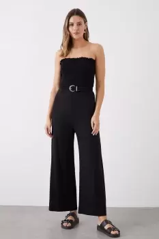 Image of Black Shirred Bodice Bandeau Jumpsuit