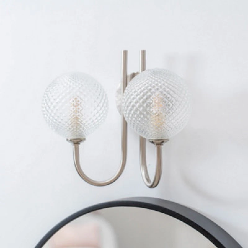 Image of ValueLights Elle Brushed Chrome 2 Way IP44 Bathroom Glass Shade Wall Light Silver
