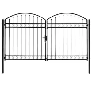 image of Vidaxl Fence Gate Double Door With Arched Top Steel 300X200 Cm Black