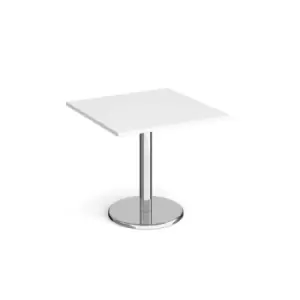 image of Pisa square dining table with round chrome base 800mm - white