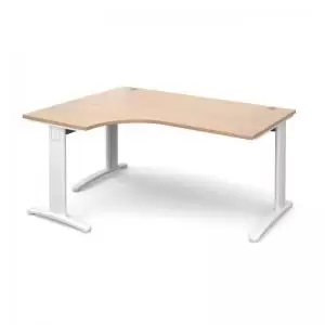 image of TR10 deluxe left hand ergonomic desk 1600mm - white frame and beech