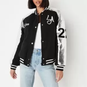 image of Missguided Metallic LA Varsity Jacket - Black