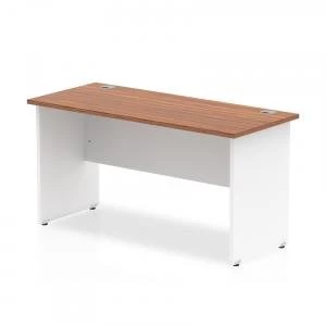 image of Trexus Desk Rectangle Panel End 1400x600mm Walnut Top White Panels Ref