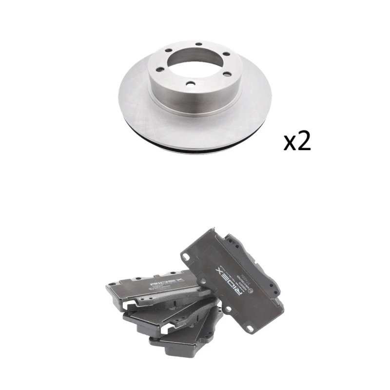 Image of RIDEX 3405B3187 Brake disc and pads set Front Axle, Brake Disc Type: internally vented, incl. wear warning contact Brake Set,disc brakes (3405)