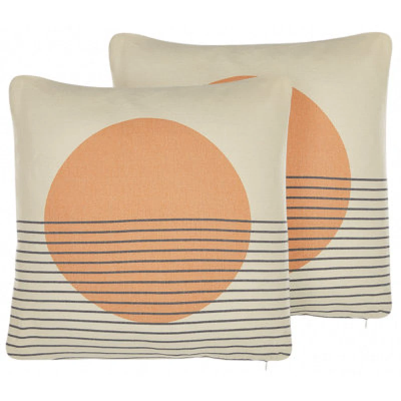 Image of Beliani Set Of 2 Decorative Cushions Moonflower 45 X 45cm White Geometric Pattern