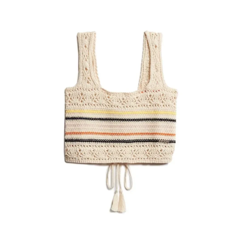 Image of Superdry Womens lace-up cropped crochet top Superdry Beige Female XL