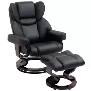 image of Homcom Pu Leather Manual Reclining Office Armchair Footstool Set Duo Padded Seat Black