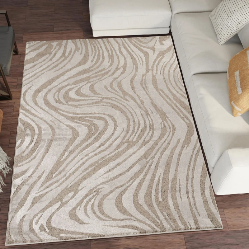 Image of Hamilton Modern Metallic Sheen Area Rug - Marble Inspired Design Mocha 60Cm X 220Cm