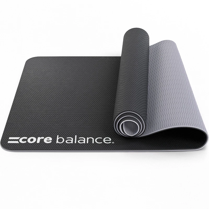 Image of Core Balance Yoga Exercise Mat 6mm TPE Foam Eco Friendly Carry Strap Core Balance Fitness Black