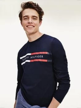 Image of Tommy Hilfiger Corp Chest Stripe Long Sleeve T-Shirt - Navy