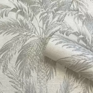 image of Belgravia Decor Palm Tree Textured Silver Wallpaper