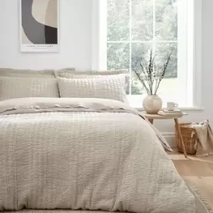 Image of Pineapple Elephant Tamba Jersey Stripe Linear Quilted Duvet Cover Set, Natural, Double