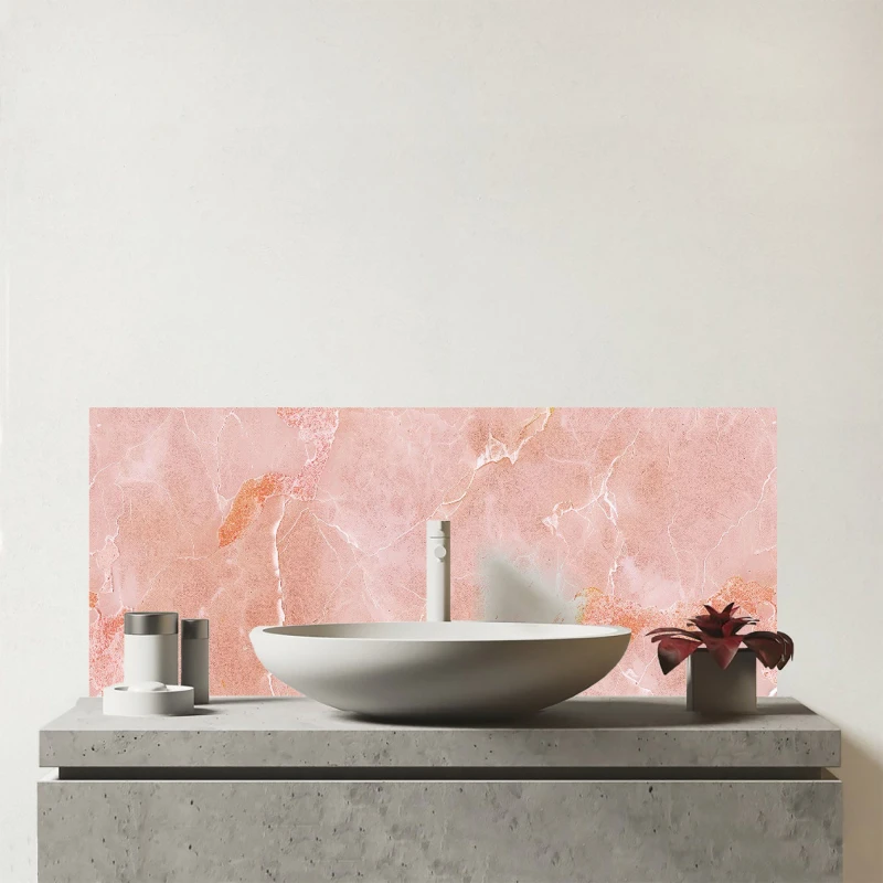 Image of Warren Reed - Designer Sweet Peach Quartz Effect Glass Bathroom Splashback Peach Unisex