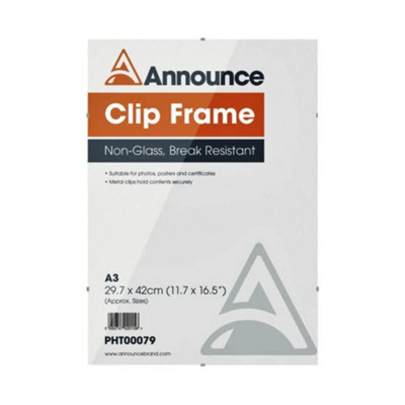 Image of Hampton Frames Clip Photo Poster Display Clip Frame Perspex Acrylic (Non Glass) A3 (29.7X42Cm) Cf3042Ng