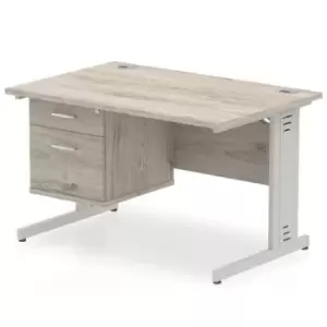 Image of Impulse 1200 Rectangle Silver Cable Managed Leg Desk Grey Oak 1 x 2 Drawer Fixed Ped