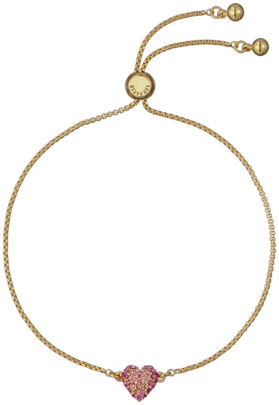 Image of Ted Baker Gold Plated Pink Crystal Heart Adjustable Bracelet