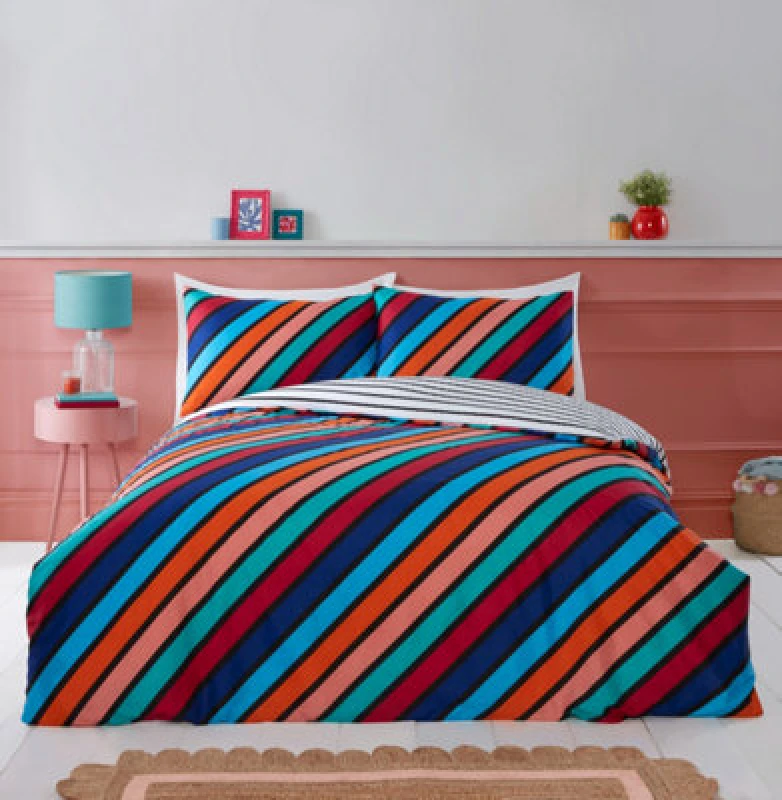 Image of Rapport Home Oxford Stripe Microfibre Reversible Duvet Cover Set with Pillowcase in Blue Size: Double Blue Unisex Double