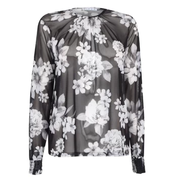 Image of Linea Printed Mesh Top with Shirring Cuff Detail - Flower Print