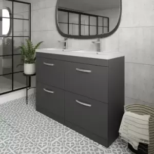 Image of Athena Floor Standing 4-Drawer Vanity Unit with Double Basin 1200mm Wide - Gloss Grey - Nuie