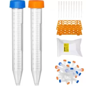 Image of VEVOR Conical Centrifuge Tubes, 15mL, 500Pcs PP Graduated Container w/ Leak-proof Screw Cap, Write Mark & Test Tube Rack, DN/RNase Free, for Lab Sampl