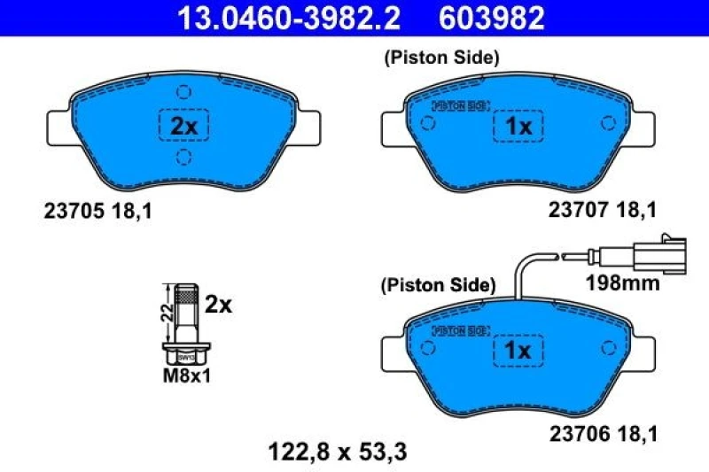Image of ATE 13.0460-3982.2 Brake pad set incl. wear warning contact, with brake caliper screws Brake Pad Set,disc brake (402)