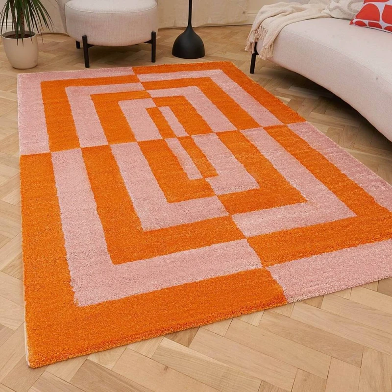 Image of THE RUGS Joli Geometric Soft & Dense Pile Living Room & Bedroom Rug in Burnt Orange Size: 160cm x 230cm Burnt Orange Unisex 160cm x 230 cm