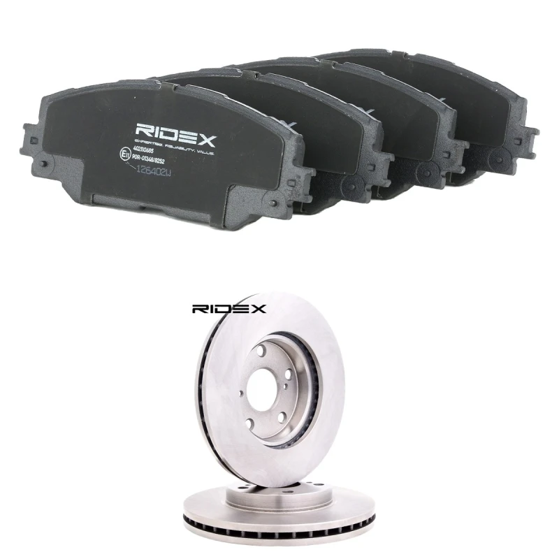 Image of RIDEX 3405B2624 Brake disc and pads set Front Axle, Brake Disc Type: internally vented, excl. wear warning contact Brake Set,disc brakes (3405)