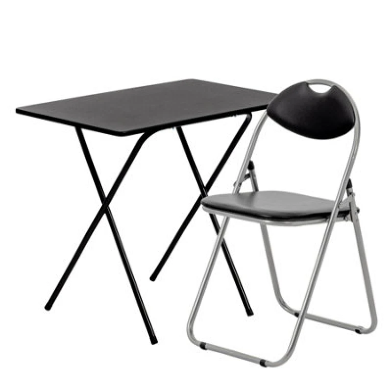 Image of Harbour Housewares Wooden Folding Desk & Chair Set - Black/black - Durable Space Saving Office Bedroom Study Desk & Chair Set