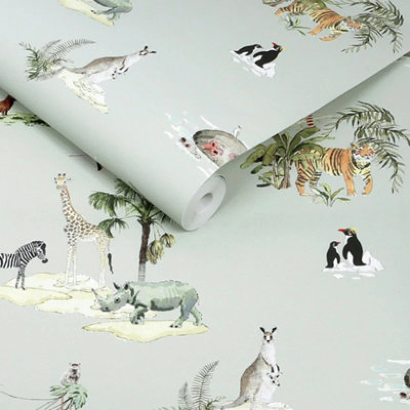 Image of Sophie Allport Animals Of The World Misty Blue Wallpaper