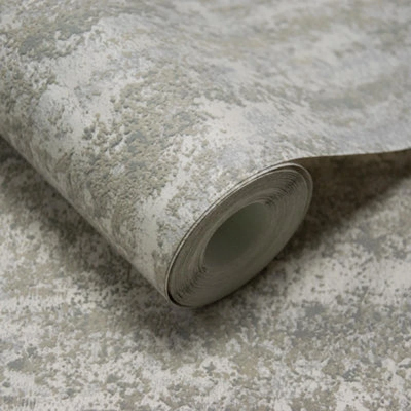 Image of Grandeco Rocks Distressed Plaster Effect Plain Blown Vinyl Wallpaper, Dark Taupe Greige