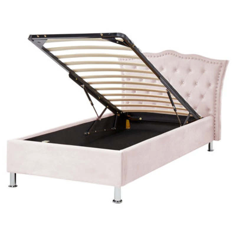 Image of Beliani Ottoman Bed Velvet Metz 90 X 200 Cm (Eu Single) Pastel Pink