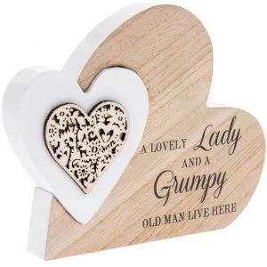 Image of Sentiments Double Heart Side Block - Lovely Lady and Grumpy Man