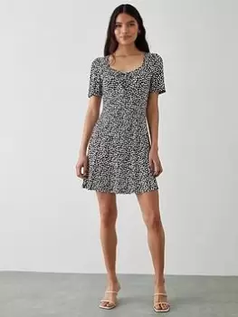 image of Dorothy Perkins Printed Tie Front Mini Dress - Mono, Multi, Size 16, Women