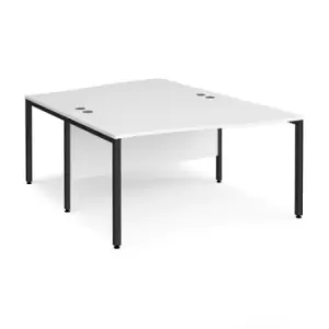 Image of Office Desk 2 Person Wave Desk 1400mm White Tops With Black Frames Maestro 25