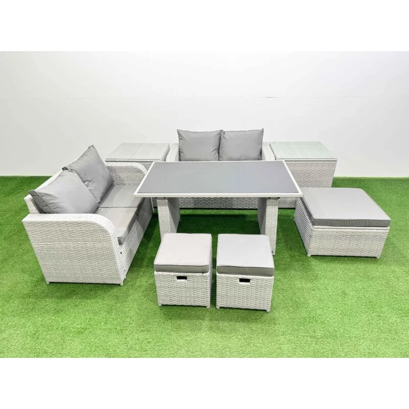 Image of Fimous 8 Pieces Outdoor PE Rattan Sofa Set with Cushions 2 Side Tables in Light Grey Light Grey Unisex