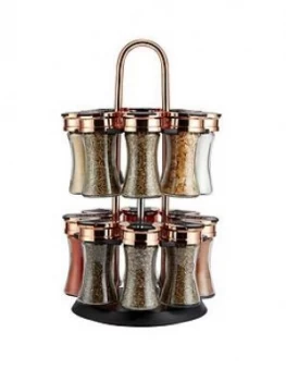 image of Tower Rose Gold And Black Rotating Spice Rack And 16 Jars With Spices