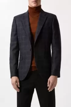 image of Slim Fit Navy Rust Windowpane Check Blazer