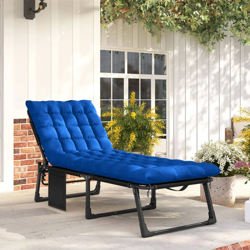 Image of OUTSUNNY Folding Sun Lounger, Oversized Camping Bed, Blue Blue Unisex