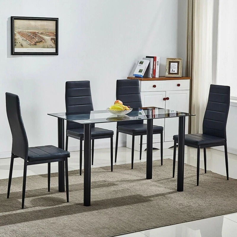 Image of KOSY KOALA KOSY KOALA Glass Dining Table and Chairs Set of 4 Kitchen Dining Table in Black One Size Unisex 5060711580135