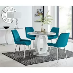 Image of Giovani Round Grey 100cm Table and 4 Blue Pesaro Silver Leg Chairs - Blue