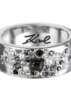 image of Ladies Karl Lagerfeld Silver Plated Scattered Crystal Wide Ring Size P 5378339