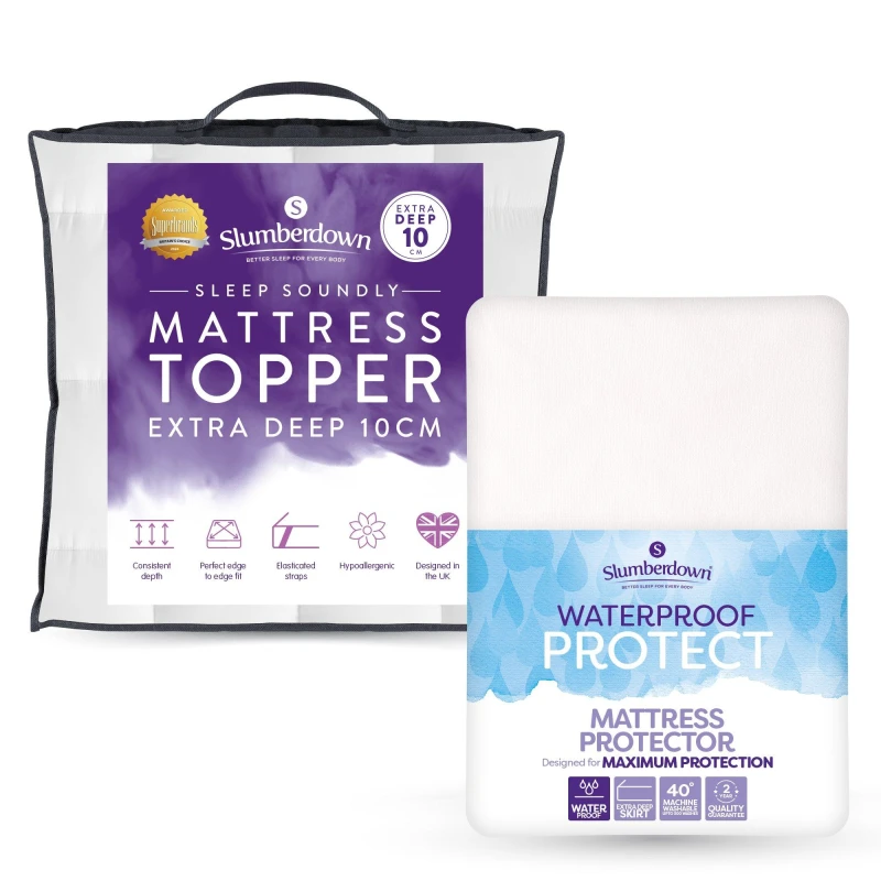 Image of Slumberdown Slumberdown 10cm Mattress Topper & Waterproof Mattress Protector in White Size: Super King White Super King Unisex 5061016122952