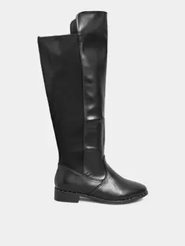 Image of Yours Extra Wide Fit Studded Rand Boot- Black Pu, Black, Size E, Women