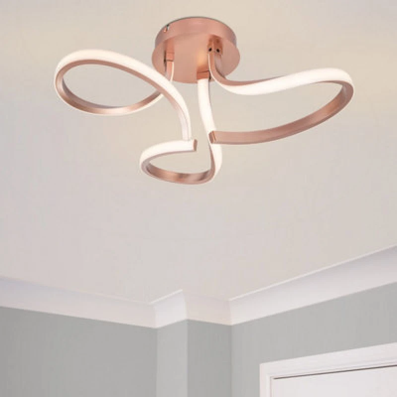Image of Cosylyte Moss 3 Light Integrated Led, Modern, Curved Ceiling Light - Copper