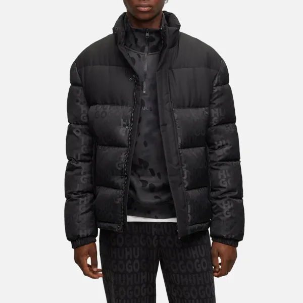 Image of HUGO Water-Repellent Logo-Jacquard Shell Puffer Jacket - S