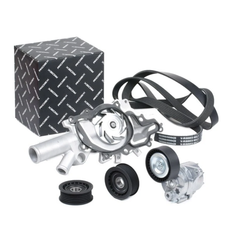 Image of RIDEX 4172P0056 Water Pump + V-Ribbed Belt Kit Water Pump + V-Ribbed Belt Kit (4172)