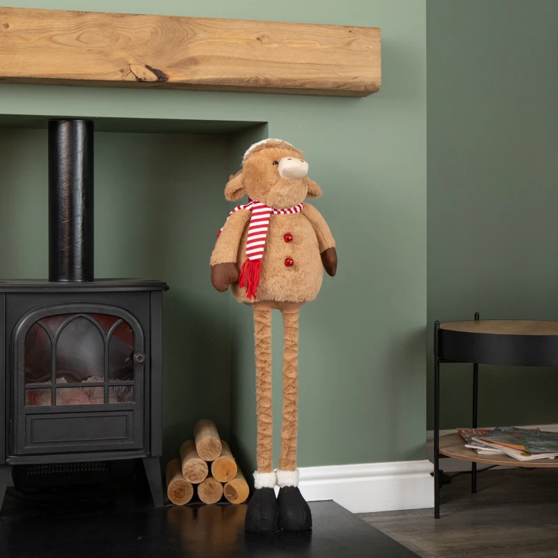 Image of 84cm Tall Plush Standing Christmas Highland Boy Cow with Extendable Legs