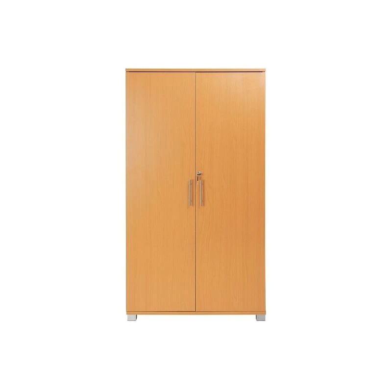 Image of Moderna Beech 2 Door Lockable Storage Cabinet, 140cm Tall, Office/Storage Unit in Brown Brown Unisex