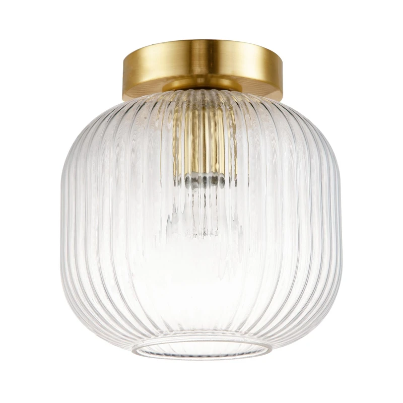 Image of Happy Homewares Contemporary Ceiling Light Fitting with Clear Ribbed Glass Shade in Gold Gold Unisex
